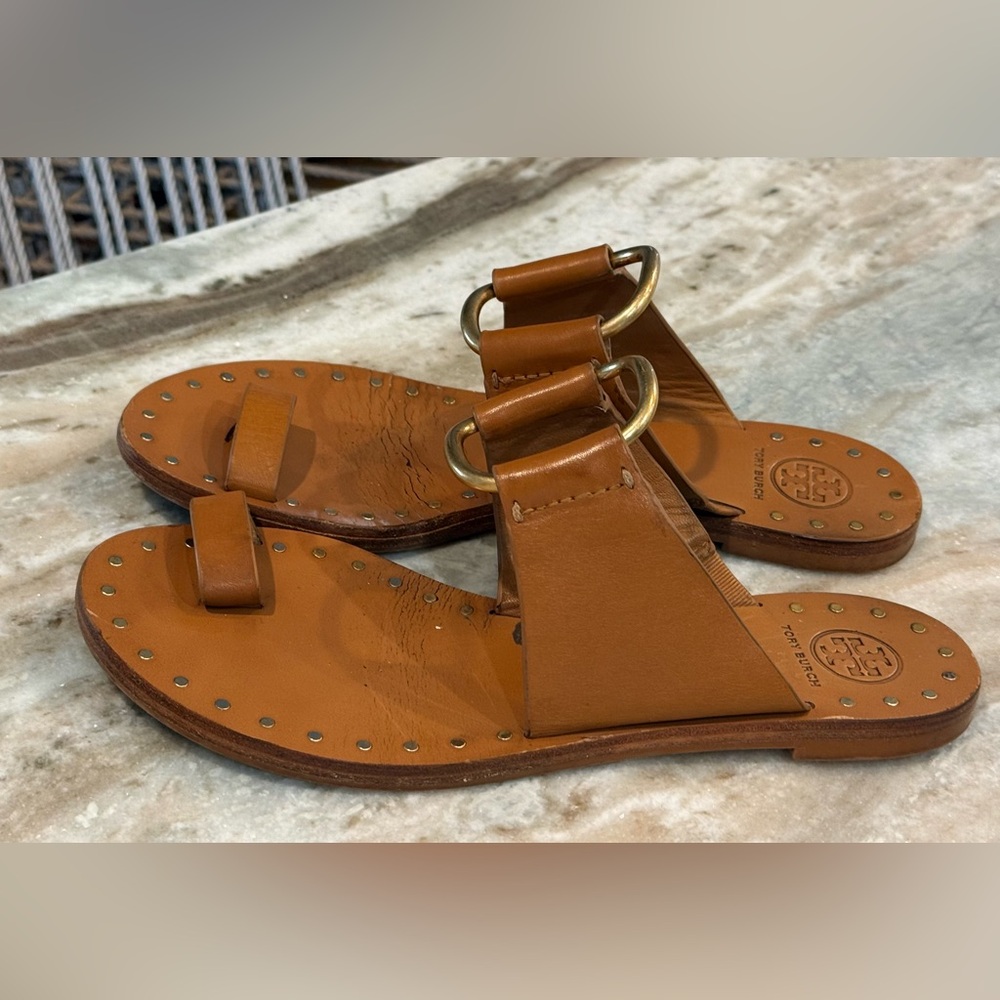 Women’s TORY BURCH Ravello tan leather studded sandals- Size 7.5 - Picture 5 of 7